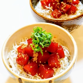 紅白で目出度い二食丼！マグロしらす丼